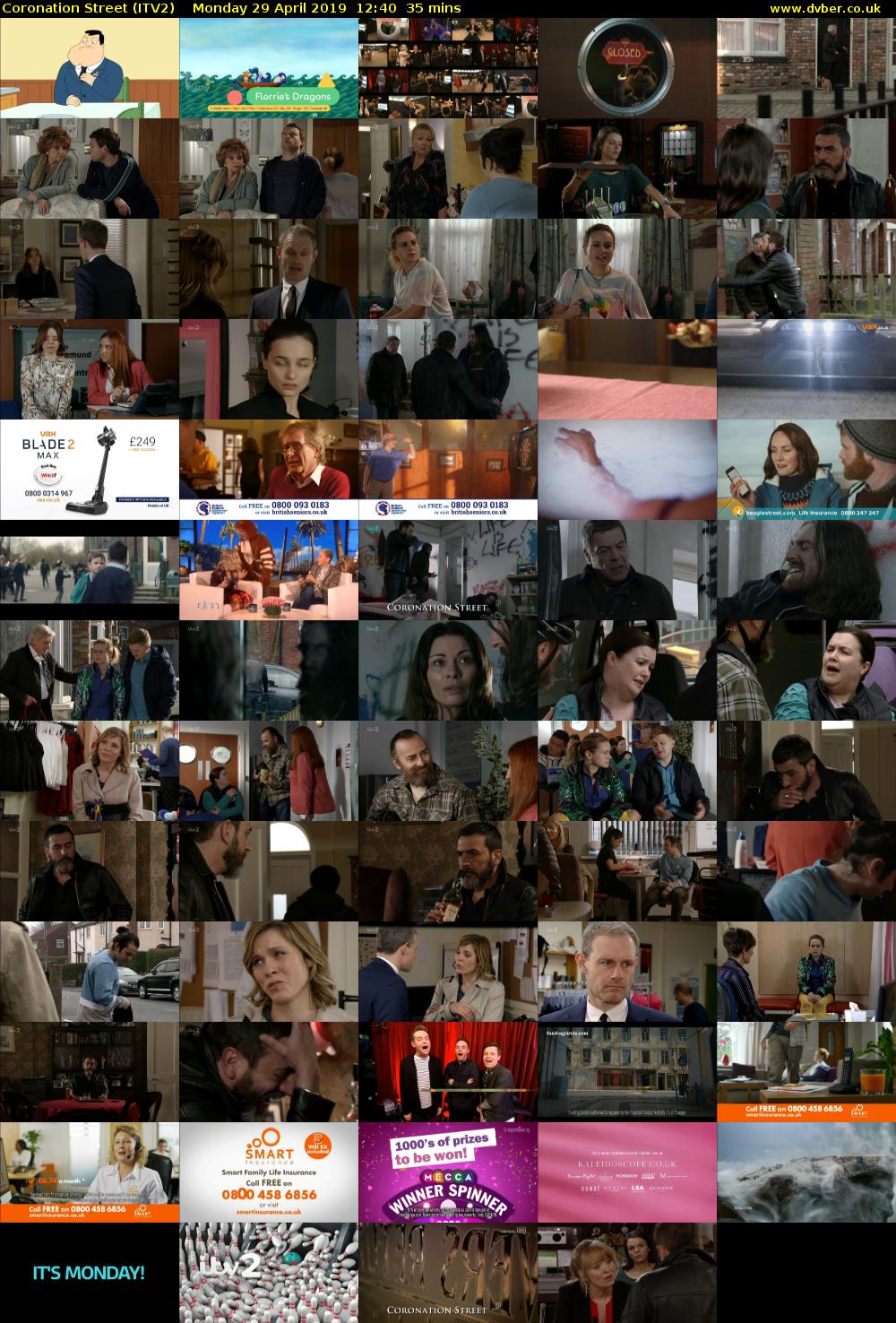 Coronation Street (ITV2) Monday 29 April 2019 12:40 - 13:15