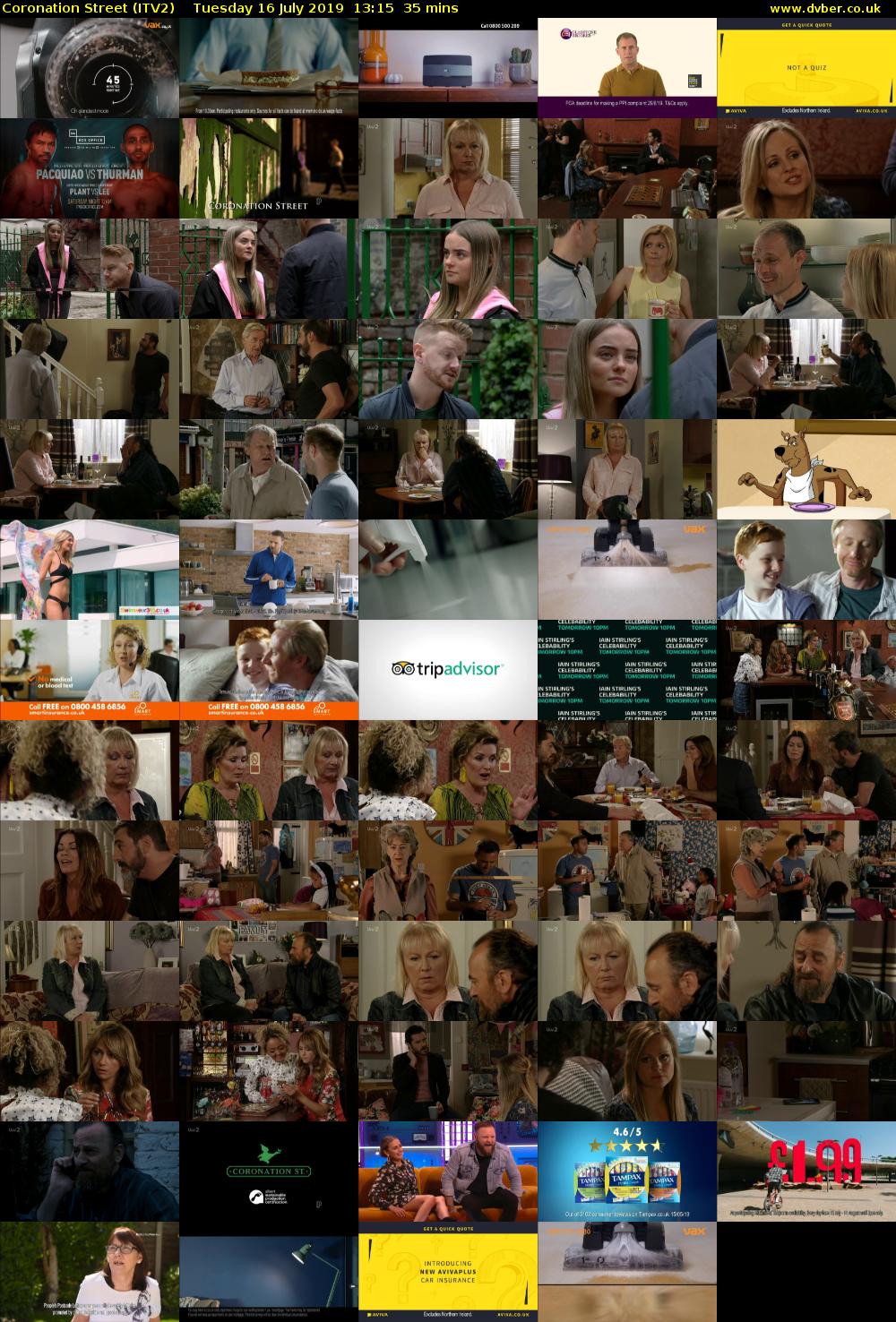 Coronation Street (ITV2) Tuesday 16 July 2019 13:15 - 13:50