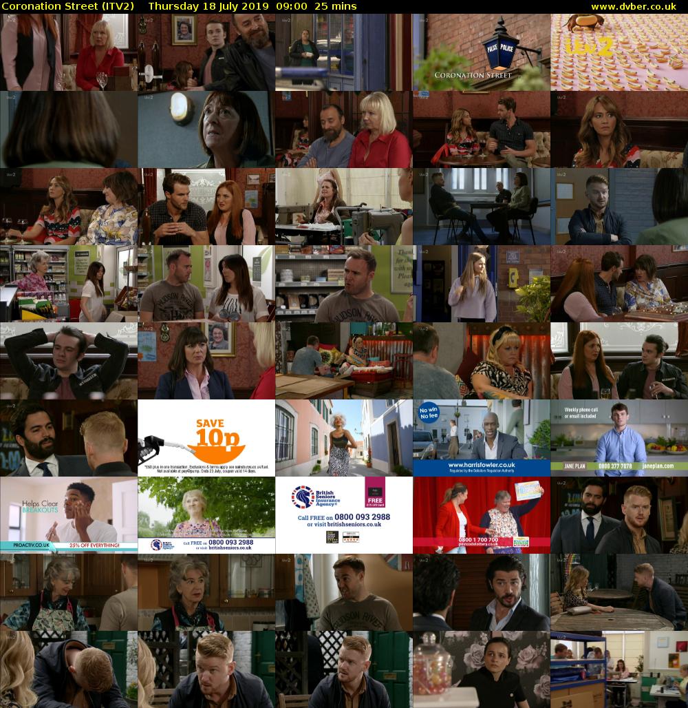Coronation Street (ITV2) Thursday 18 July 2019 09:00 - 09:25