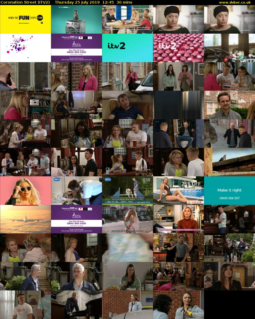 Coronation Street (ITV2) Thursday 25 July 2019 12:45 - 13:15