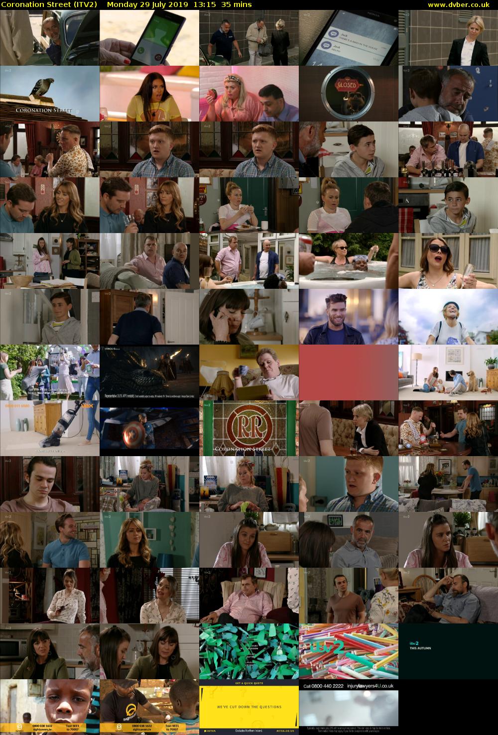 Coronation Street (ITV2) Monday 29 July 2019 13:15 - 13:50