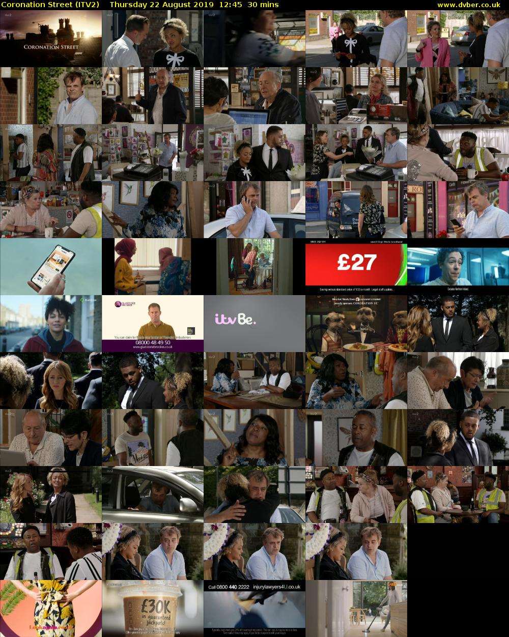 Coronation Street (ITV2) Thursday 22 August 2019 12:45 - 13:15