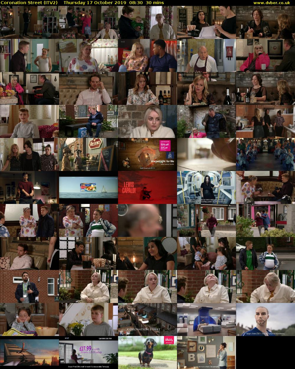 Coronation Street (ITV2) Thursday 17 October 2019 08:30 - 09:00