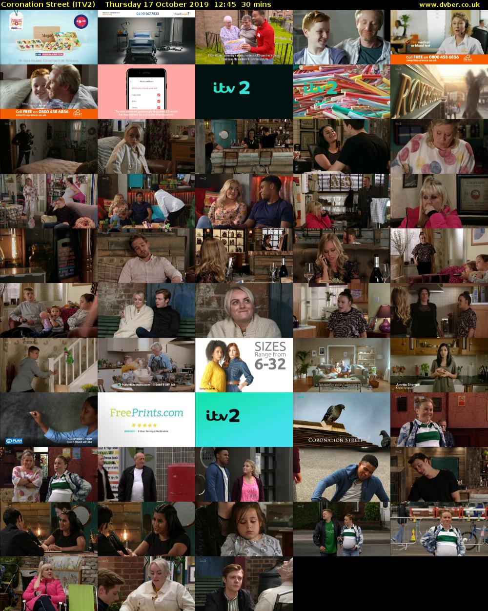 Coronation Street (ITV2) Thursday 17 October 2019 12:45 - 13:15