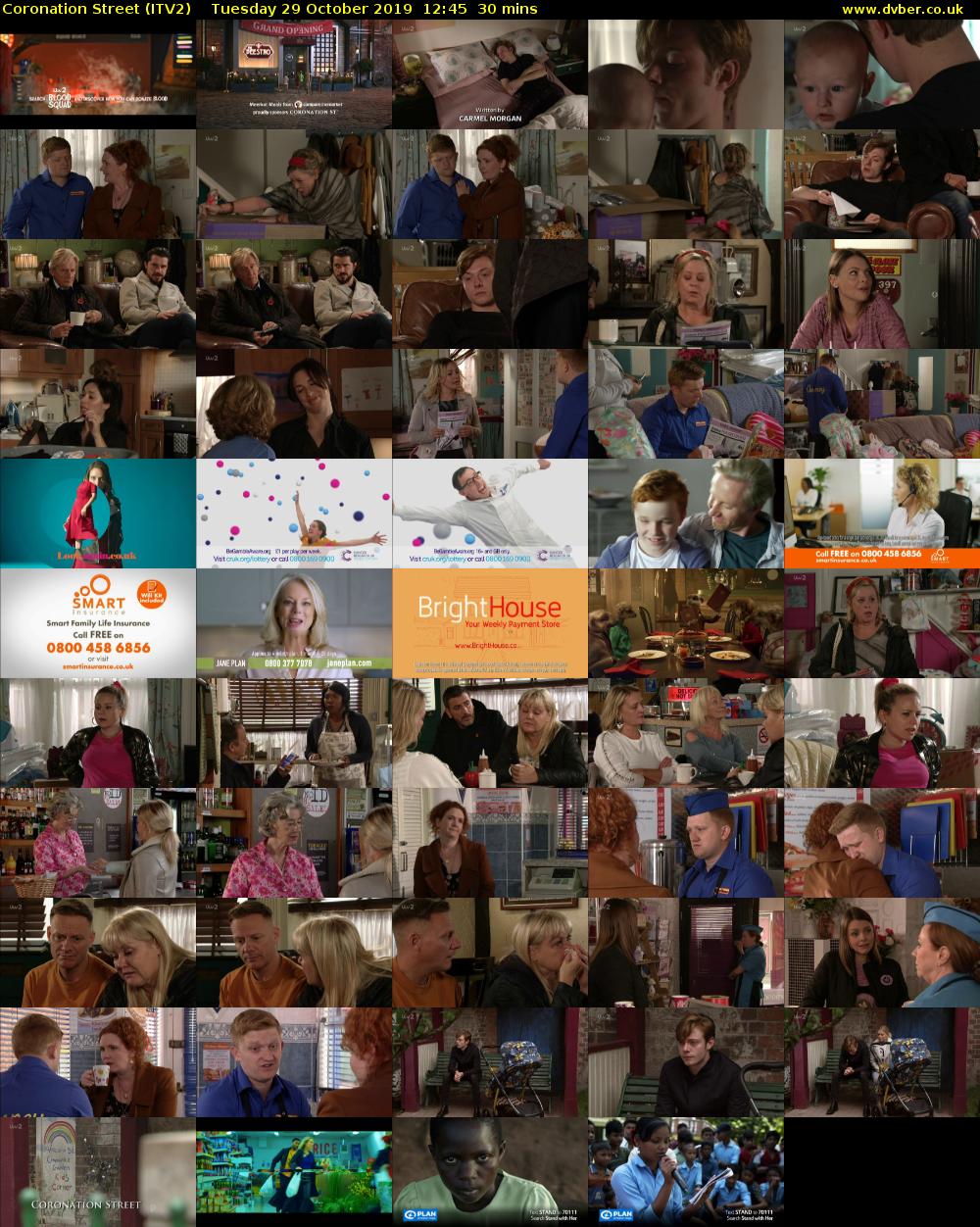 Coronation Street (ITV2) Tuesday 29 October 2019 12:45 - 13:15