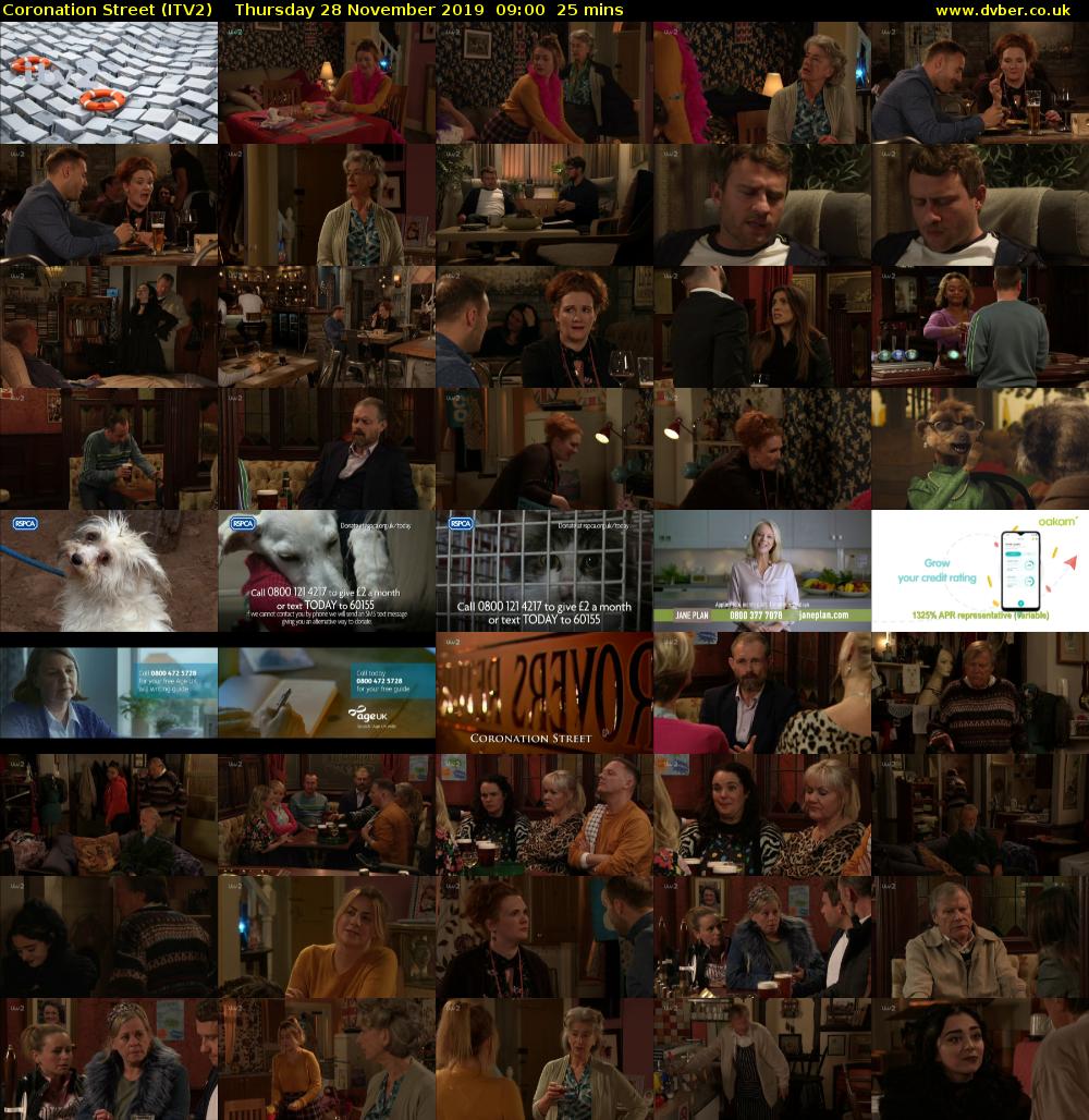 Coronation Street (ITV2) Thursday 28 November 2019 09:00 - 09:25
