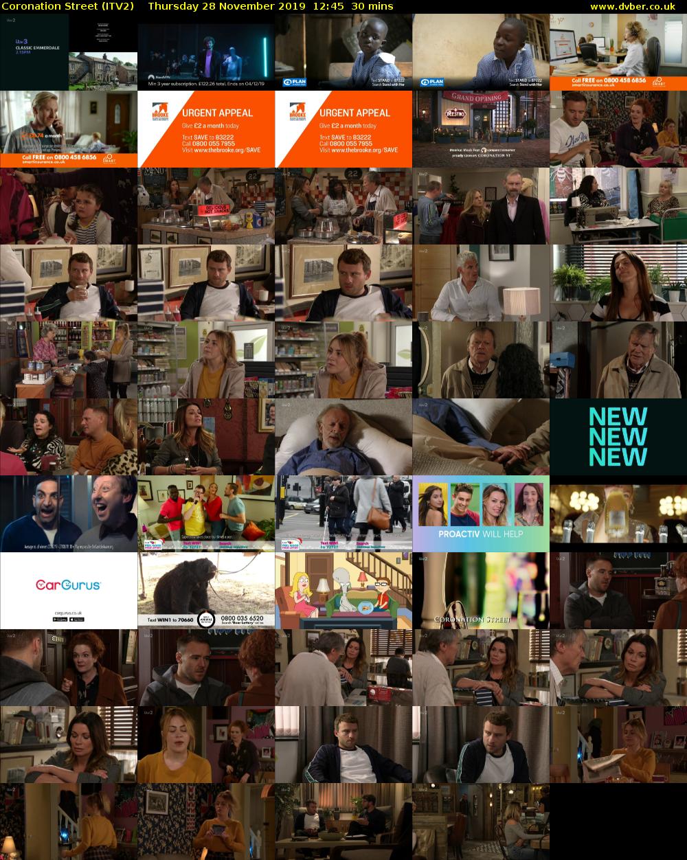 Coronation Street (ITV2) Thursday 28 November 2019 12:45 - 13:15