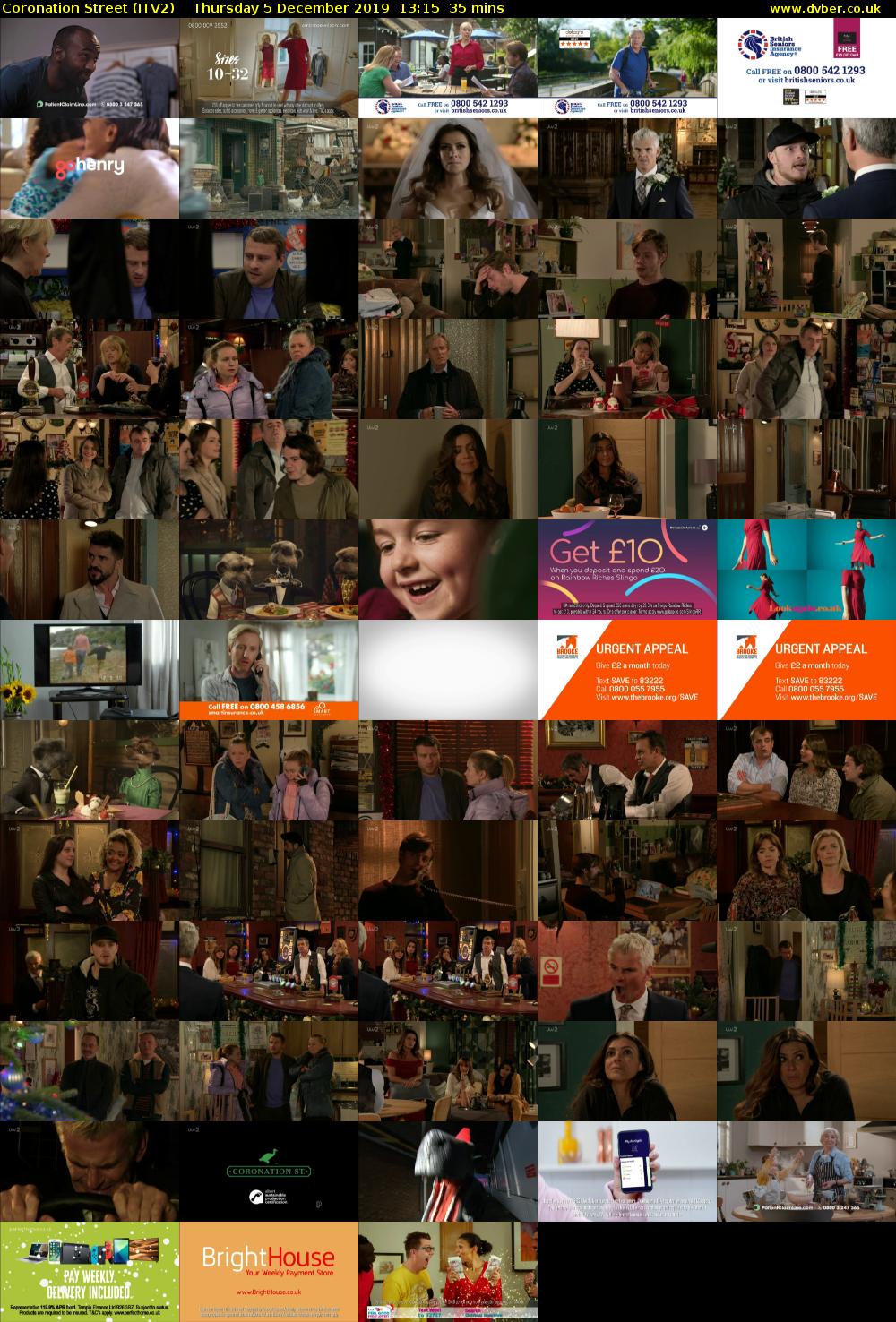 Coronation Street (ITV2) Thursday 5 December 2019 13:15 - 13:50