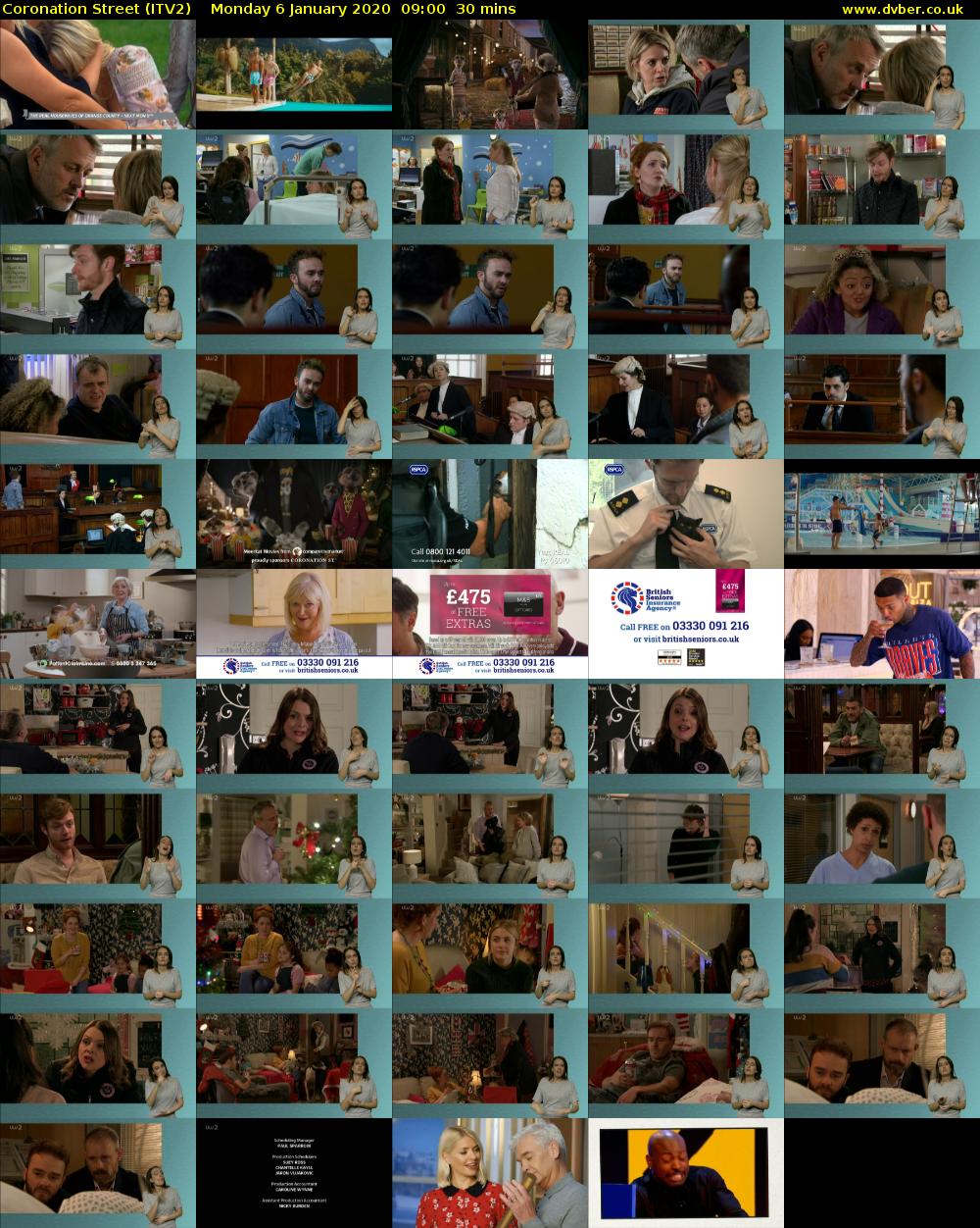 Coronation Street (ITV2) Monday 6 January 2020 09:00 - 09:30