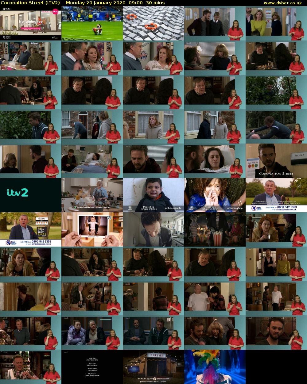 Coronation Street (ITV2) Monday 20 January 2020 09:00 - 09:30