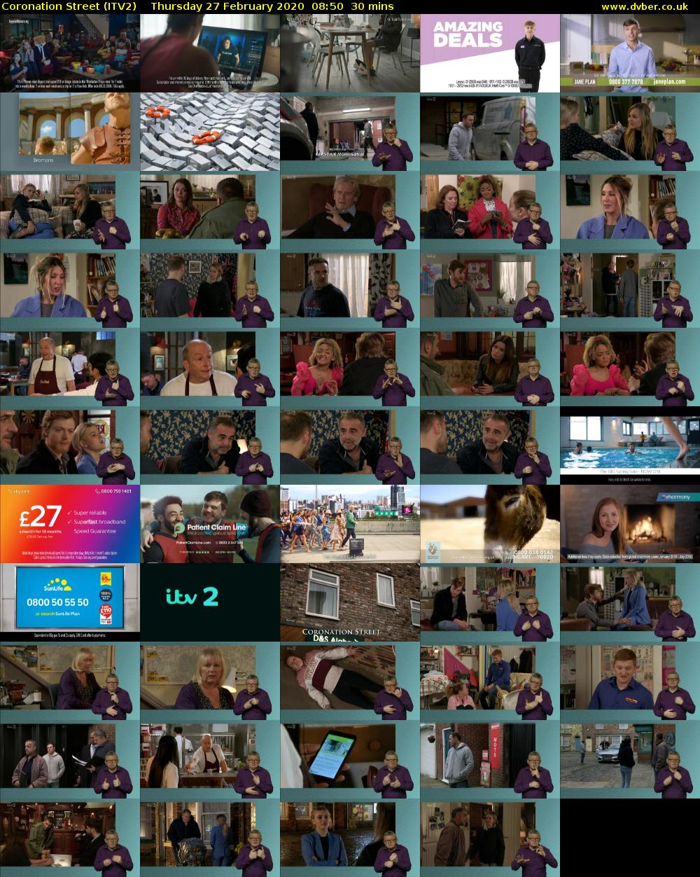 Coronation Street (ITV2) Thursday 27 February 2020 08:50 - 09:20