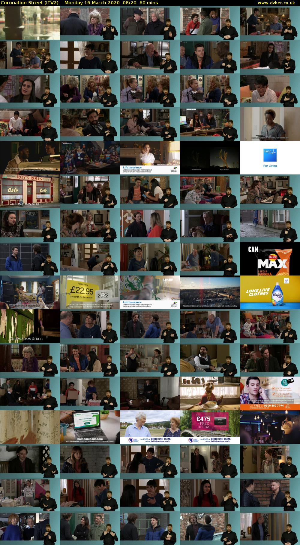 Coronation Street (ITV2) Monday 16 March 2020 08:20 - 09:20