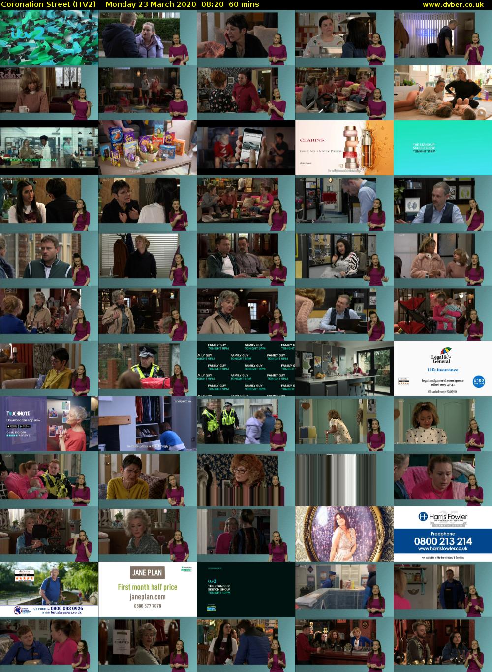 Coronation Street (ITV2) Monday 23 March 2020 08:20 - 09:20