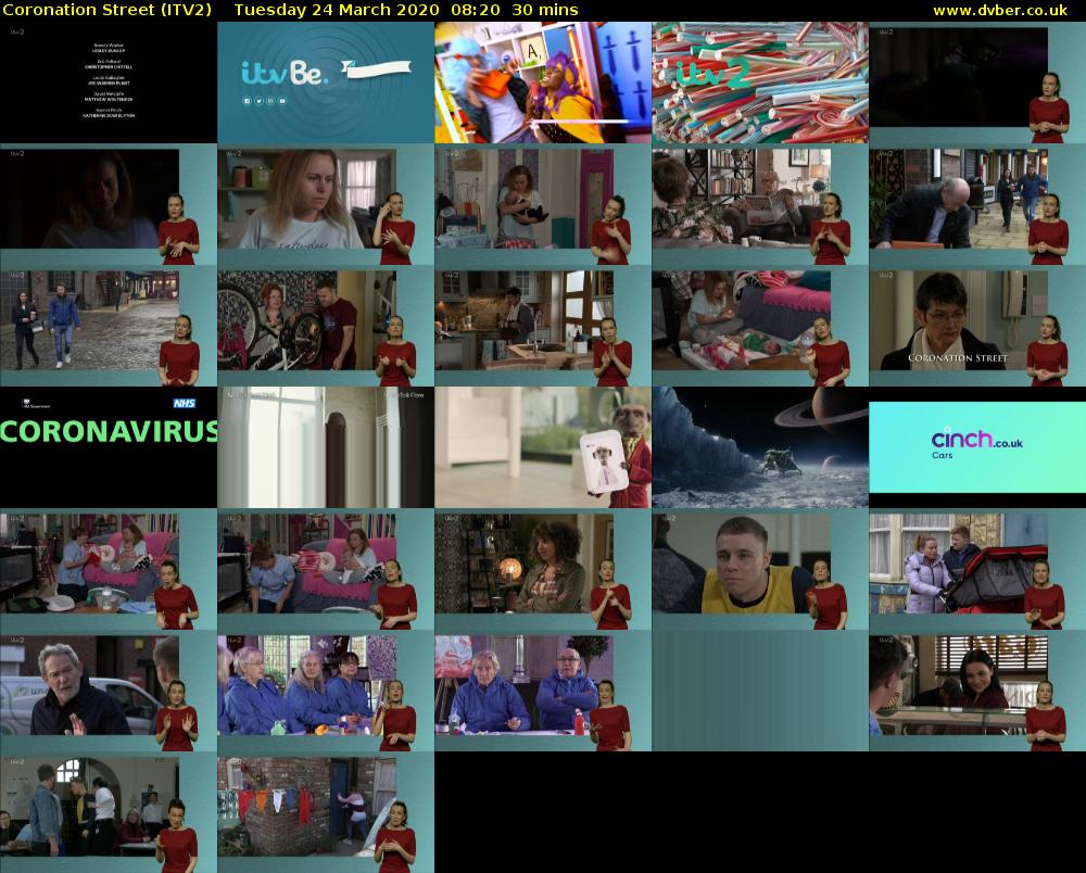 Coronation Street (ITV2) Tuesday 24 March 2020 08:20 - 08:50