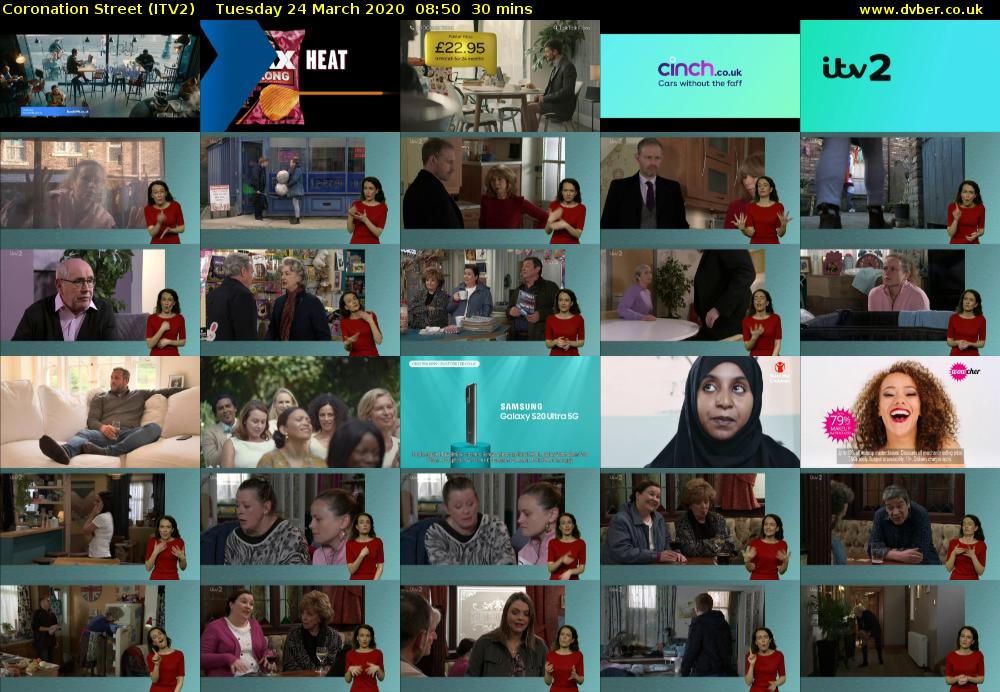 Coronation Street (ITV2) Tuesday 24 March 2020 08:50 - 09:20