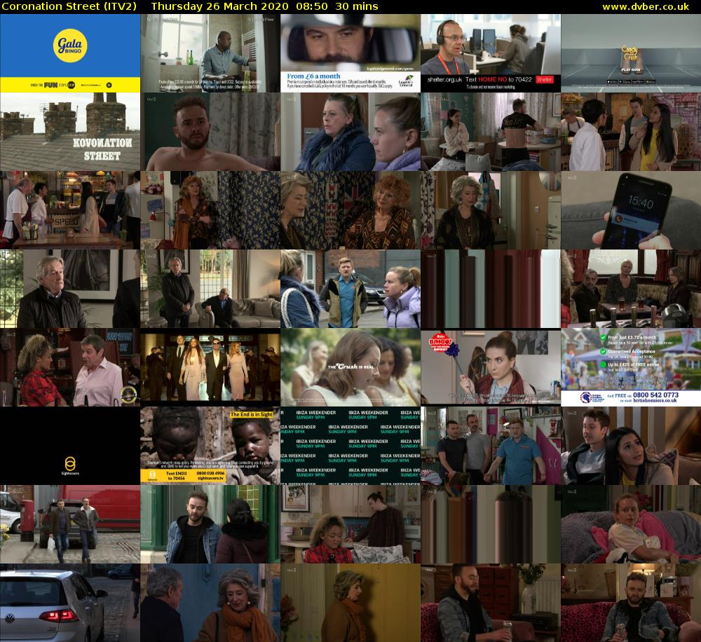 Coronation Street (ITV2) Thursday 26 March 2020 08:50 - 09:20