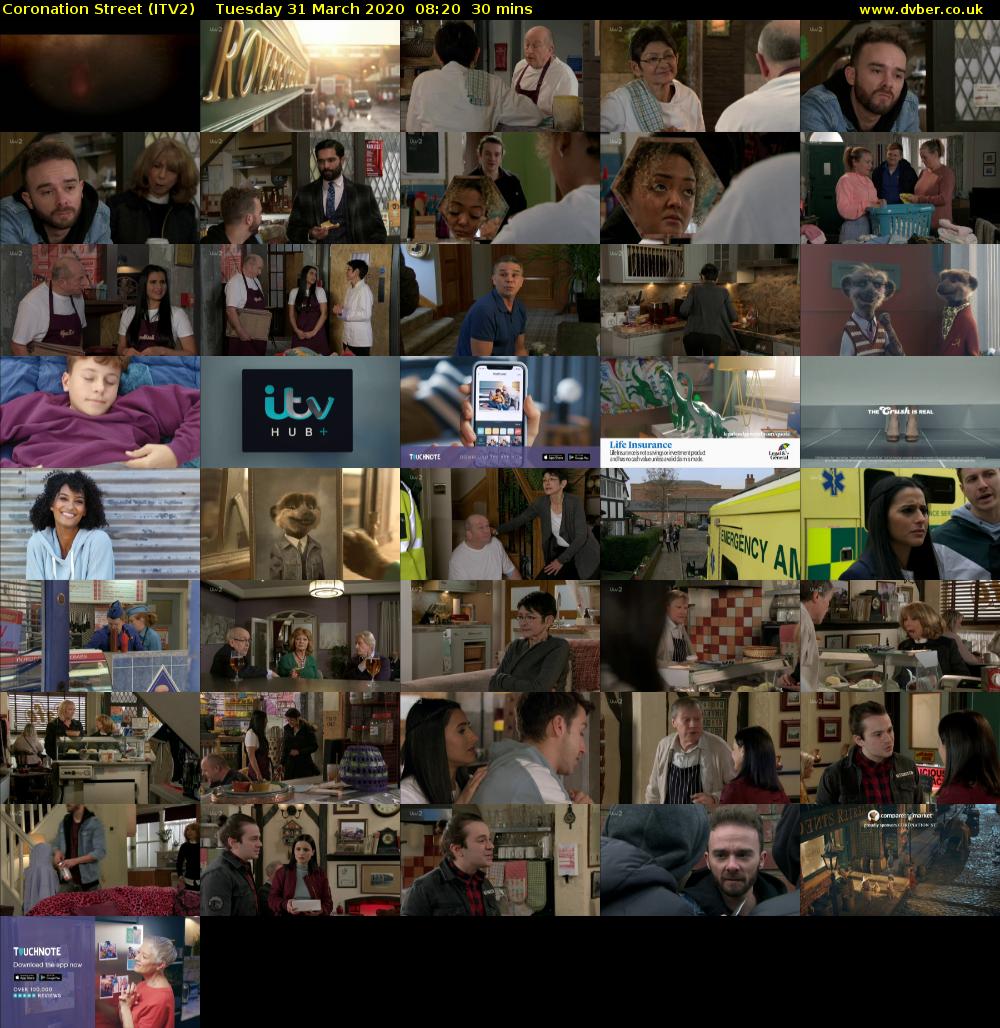 Coronation Street (ITV2) Tuesday 31 March 2020 08:20 - 08:50