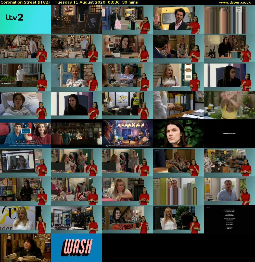 Coronation Street (ITV2) Tuesday 11 August 2020 08:30 - 09:00