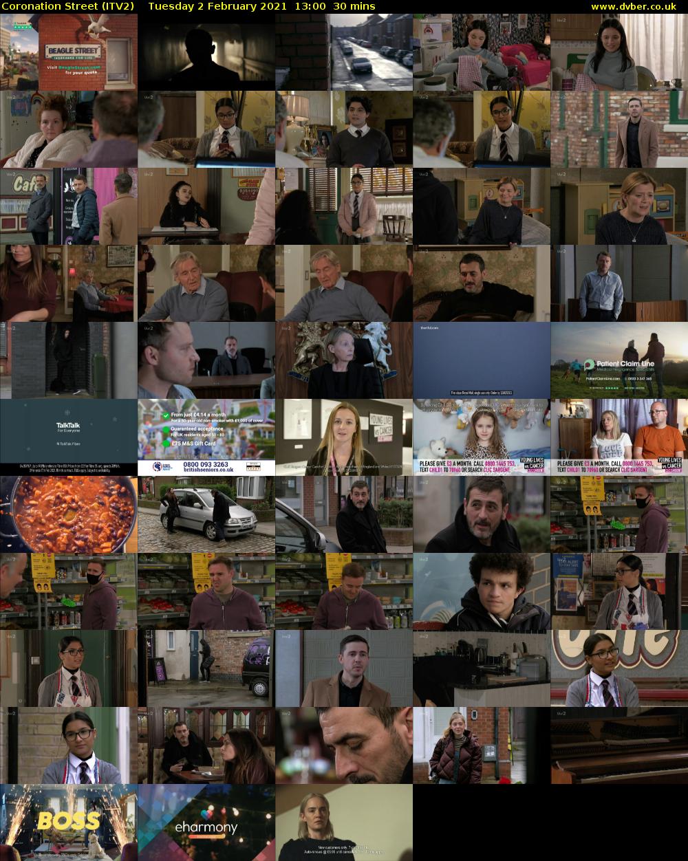 Coronation Street (ITV2) Tuesday 2 February 2021 13:00 - 13:30