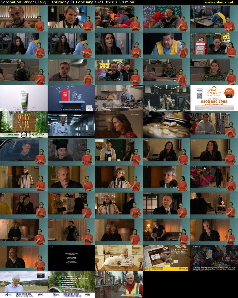 Coronation Street (ITV2) Thursday 11 February 2021 09:00 - 09:30