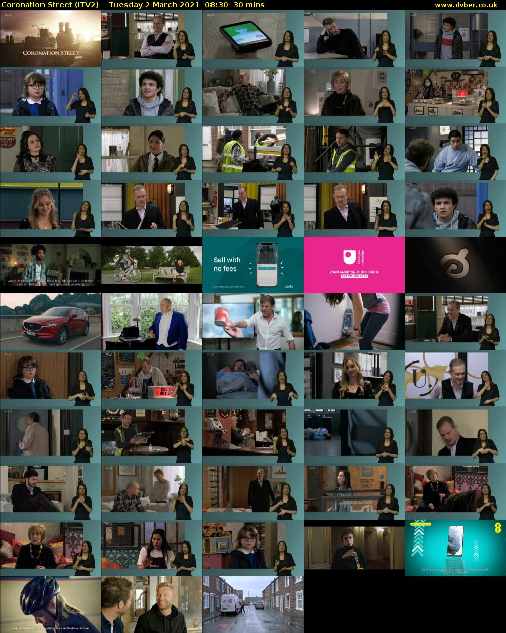 Coronation Street (ITV2) Tuesday 2 March 2021 08:30 - 09:00