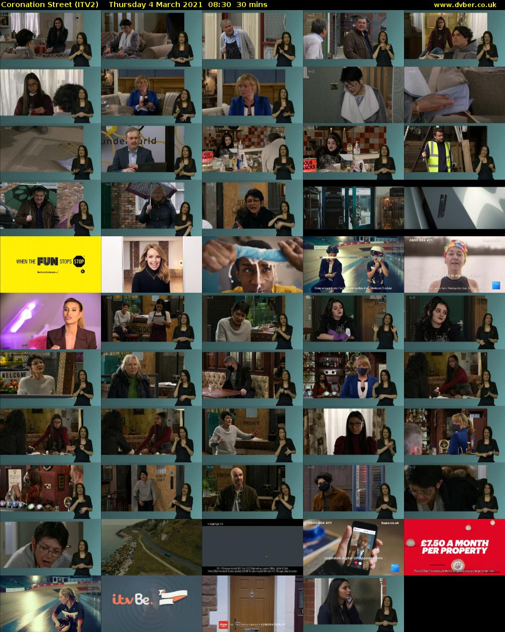Coronation Street (ITV2) Thursday 4 March 2021 08:30 - 09:00