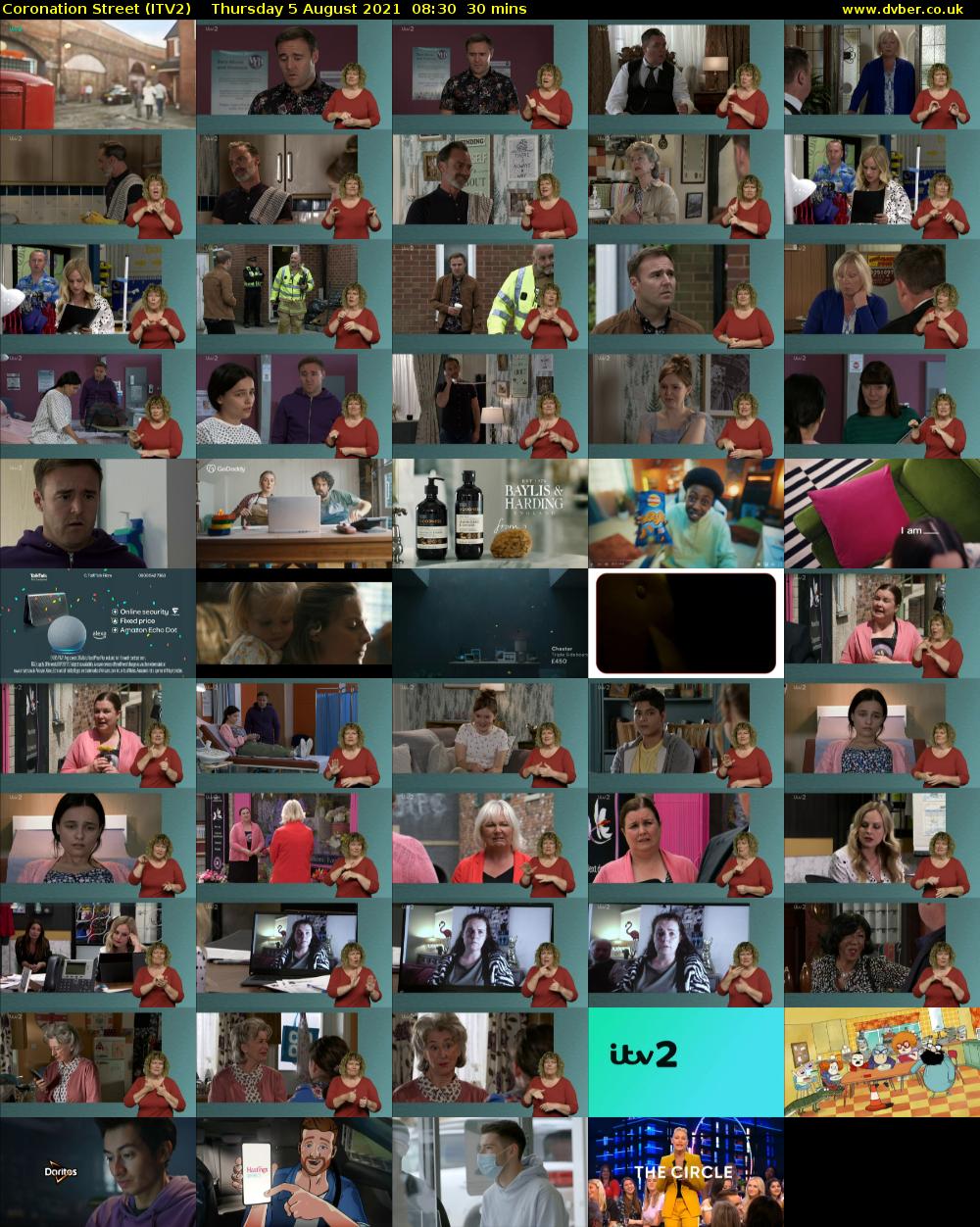 Coronation Street (ITV2) Thursday 5 August 2021 08:30 - 09:00