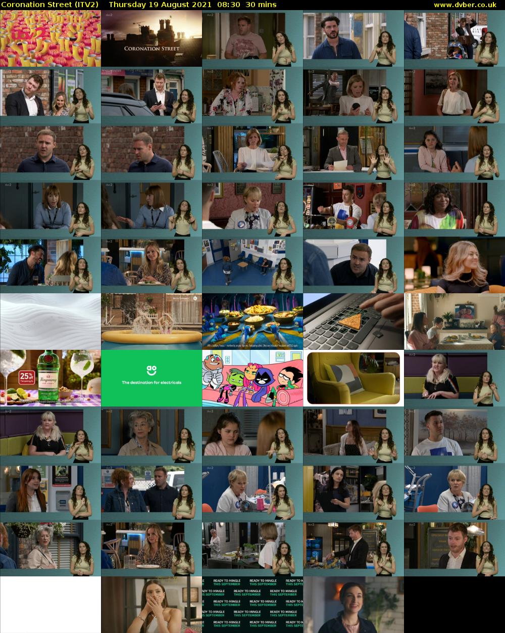 Coronation Street (ITV2) Thursday 19 August 2021 08:30 - 09:00