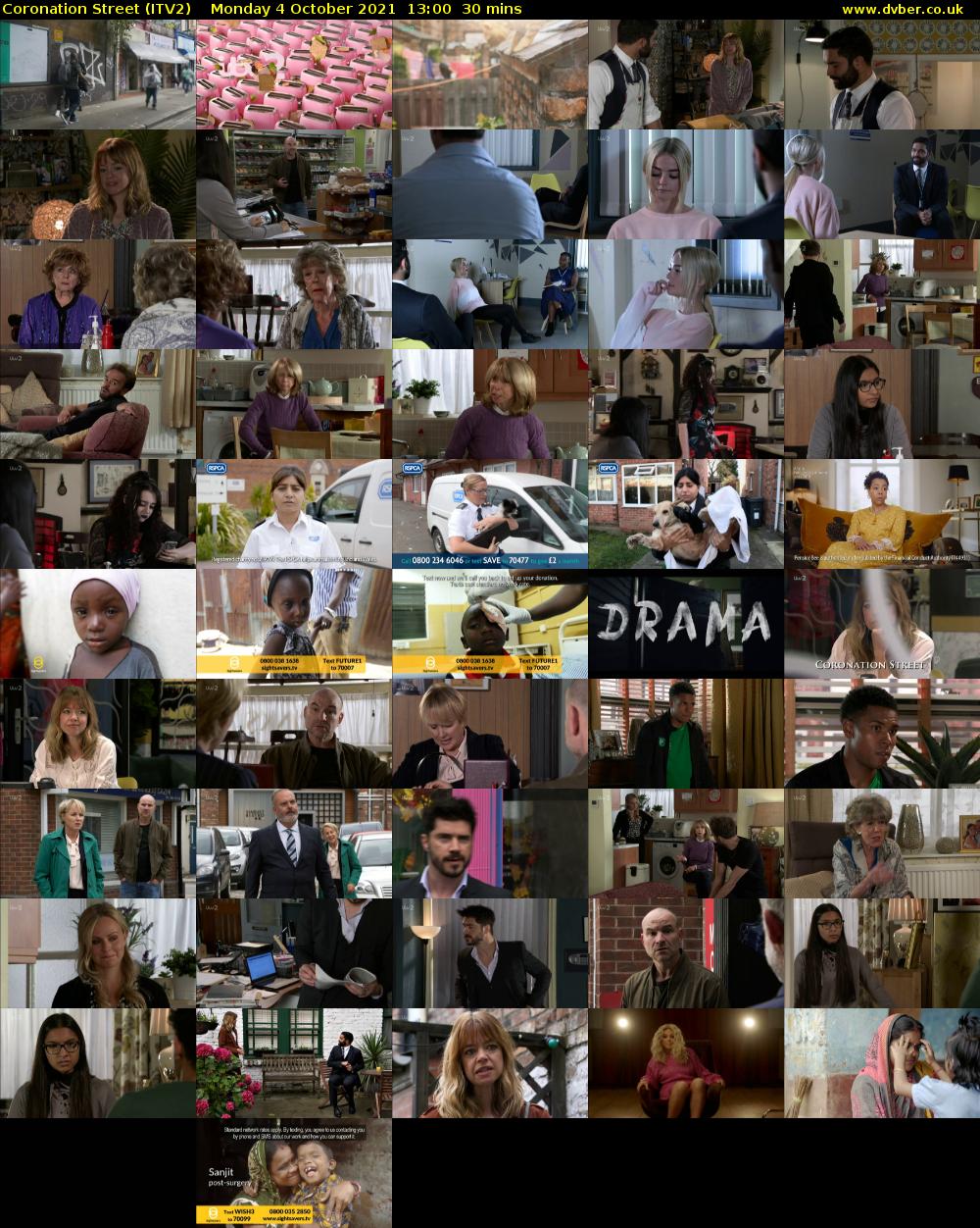 Coronation Street (ITV2) Monday 4 October 2021 13:00 - 13:30