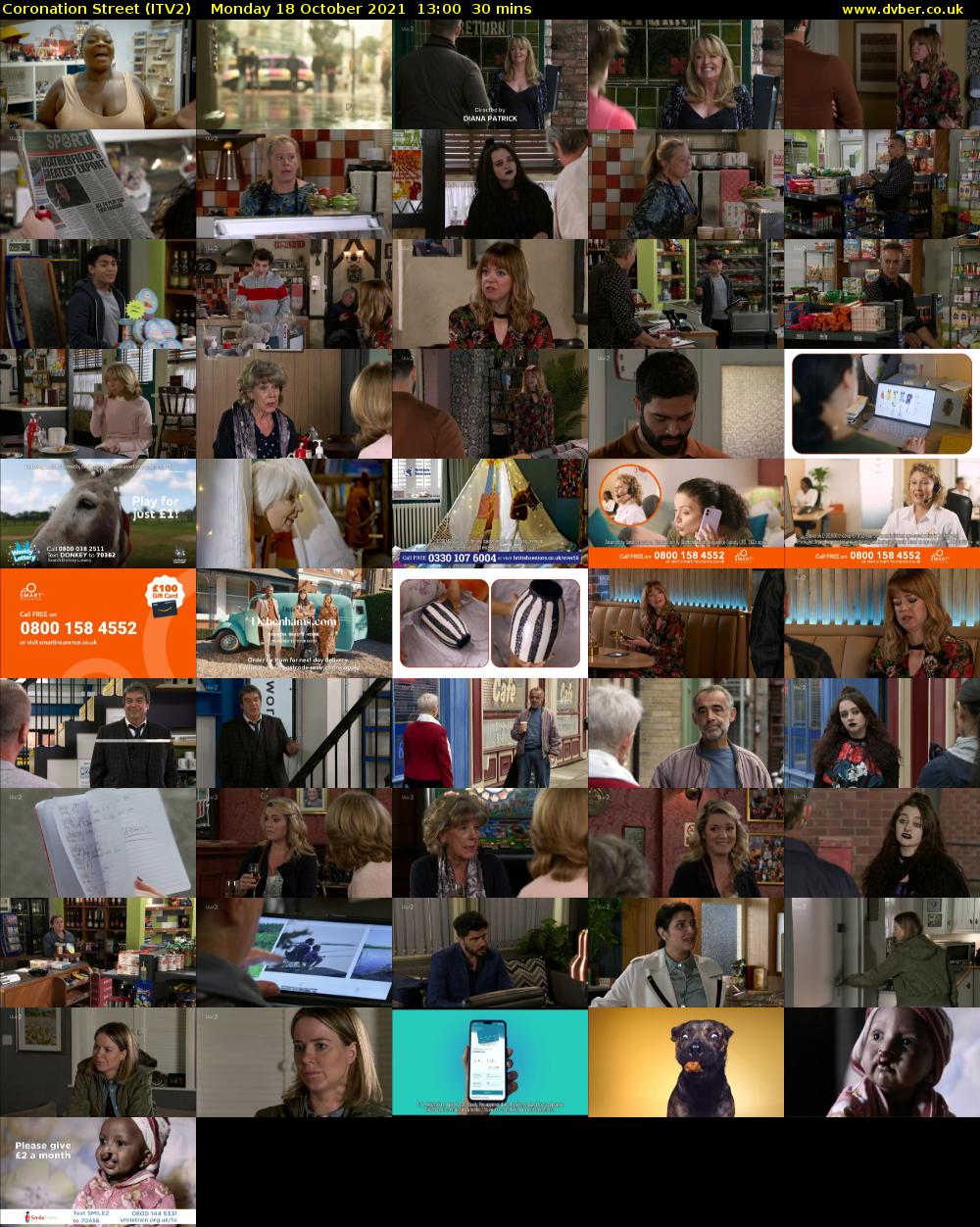 Coronation Street (ITV2) Monday 18 October 2021 13:00 - 13:30