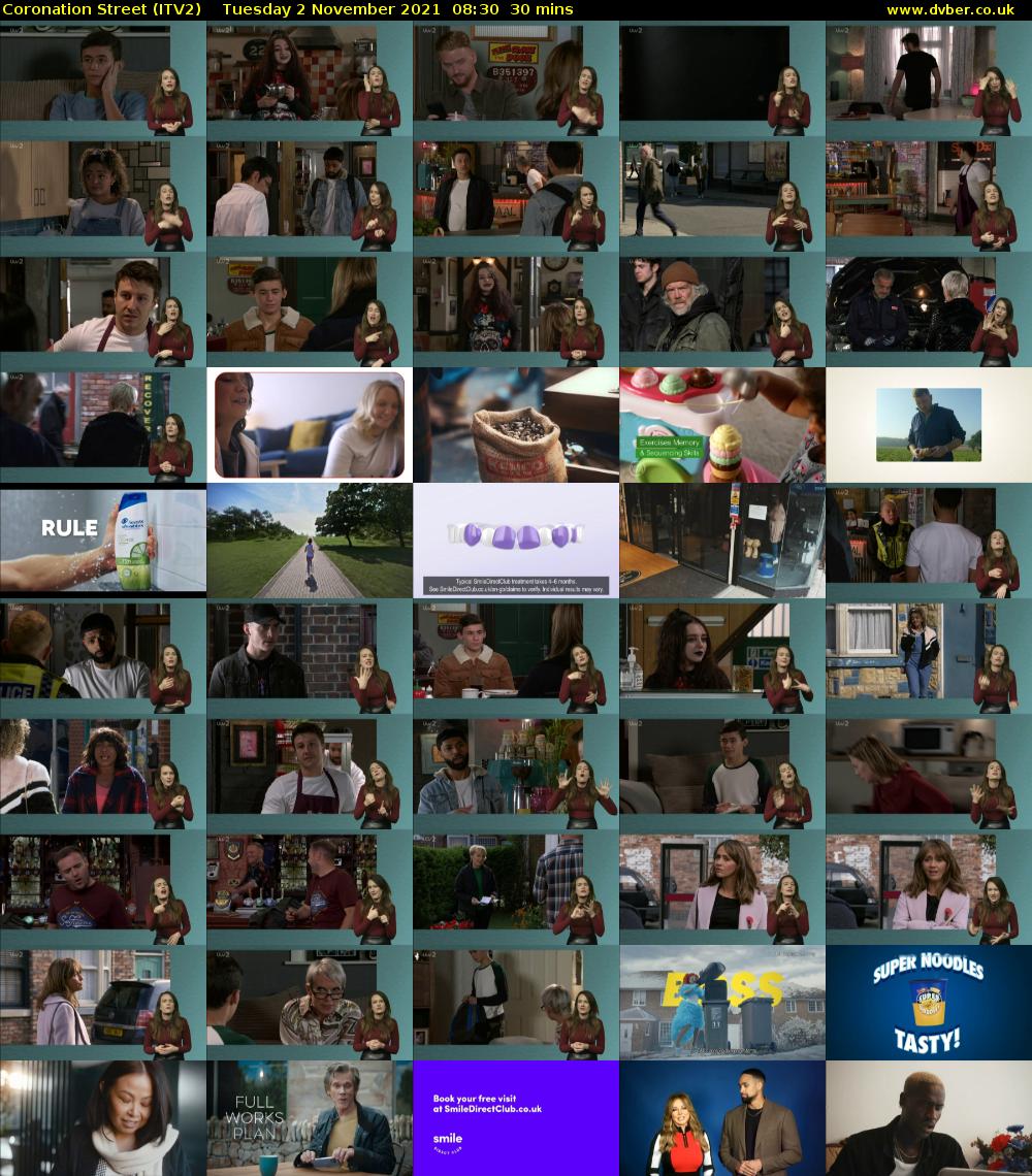 Coronation Street (ITV2) Tuesday 2 November 2021 08:30 - 09:00