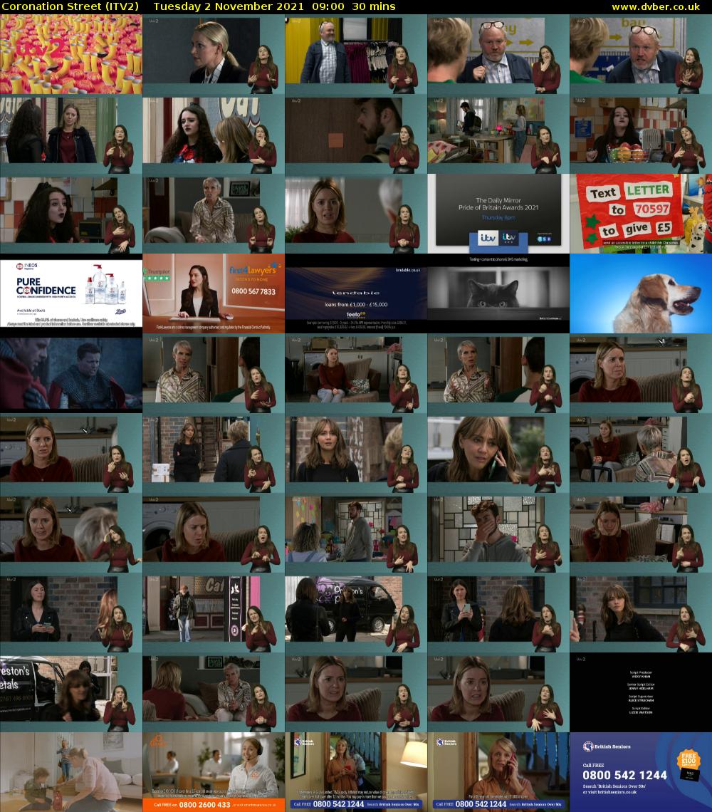 Coronation Street (ITV2) Tuesday 2 November 2021 09:00 - 09:30