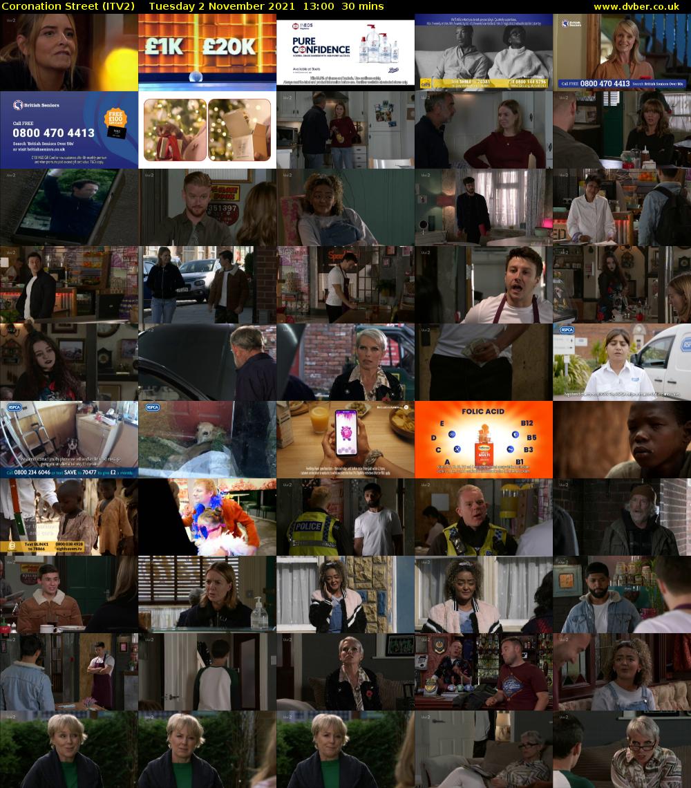 Coronation Street (ITV2) Tuesday 2 November 2021 13:00 - 13:30