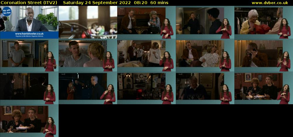 Coronation Street (ITV2) Saturday 24 September 2022 08:20 - 09:20