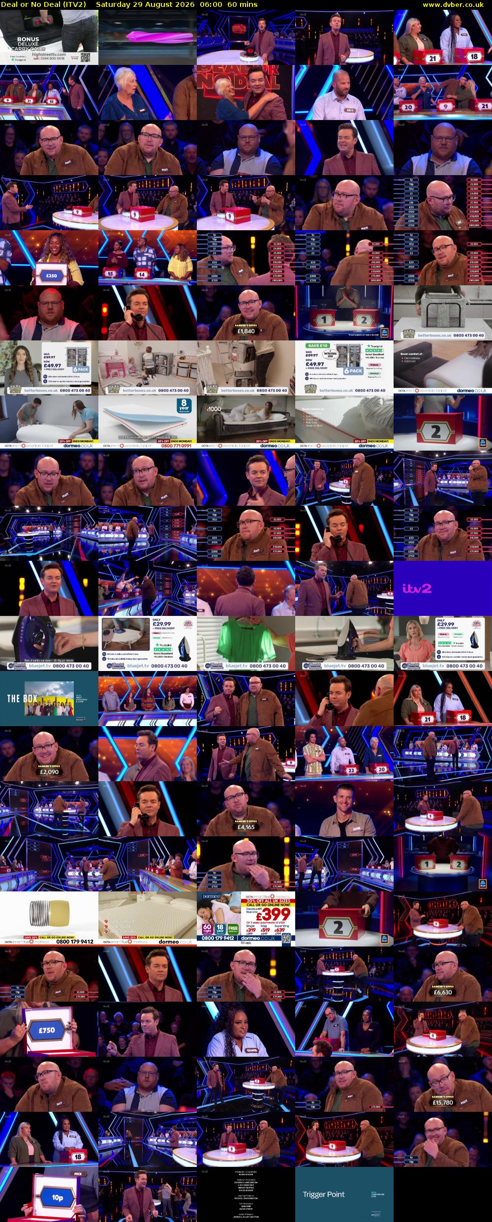Deal or No Deal (ITV2) Saturday 29 August 2026 06:00 - 07:00