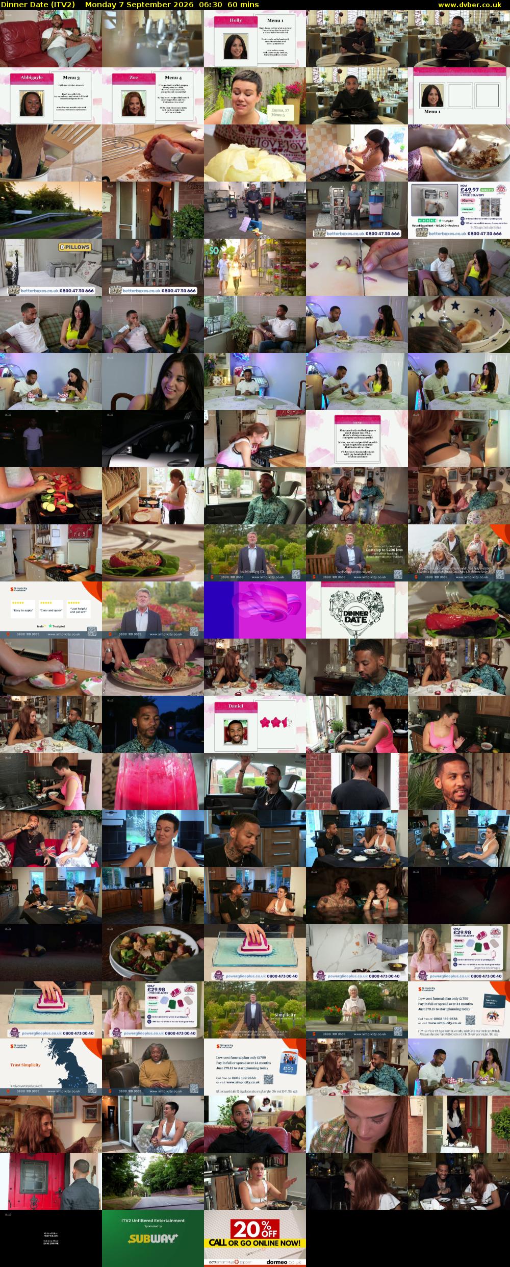 Dinner Date (ITV2) Monday 7 September 2026 06:30 - 07:30