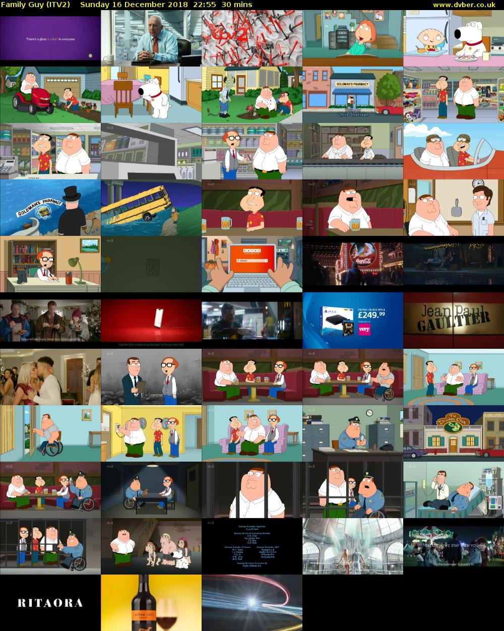 Family Guy (ITV2) Sunday 16 December 2018 22:55 - 23:25