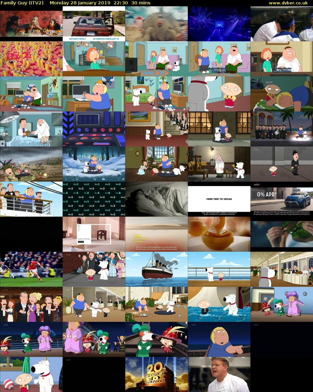 Family Guy (ITV2) Monday 28 January 2019 22:30 - 23:00