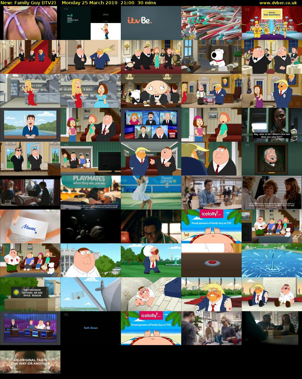 Family Guy (ITV2) Monday 25 March 2019 21:00 - 21:30