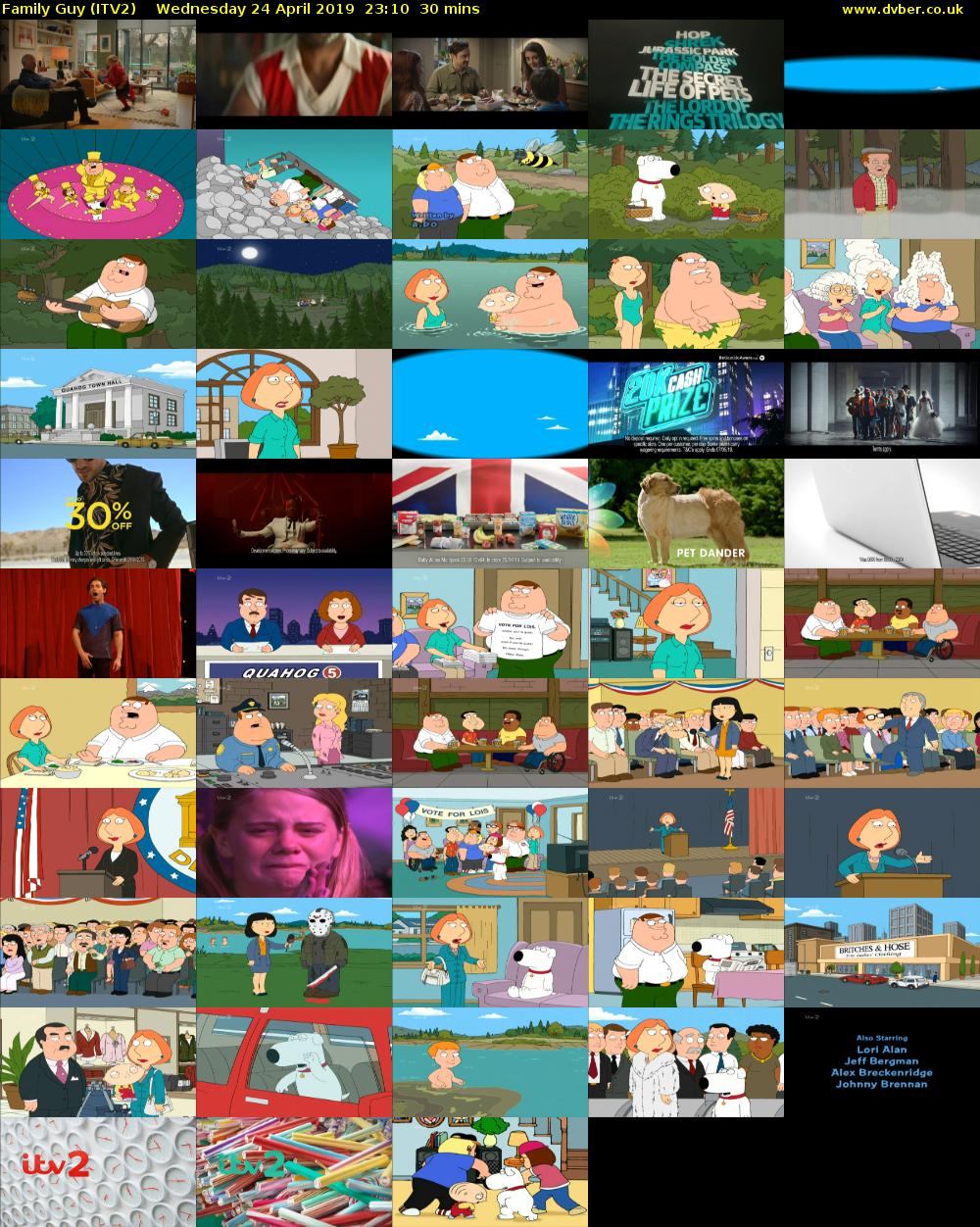 Family Guy (ITV2) Wednesday 24 April 2019 23:10 - 23:40