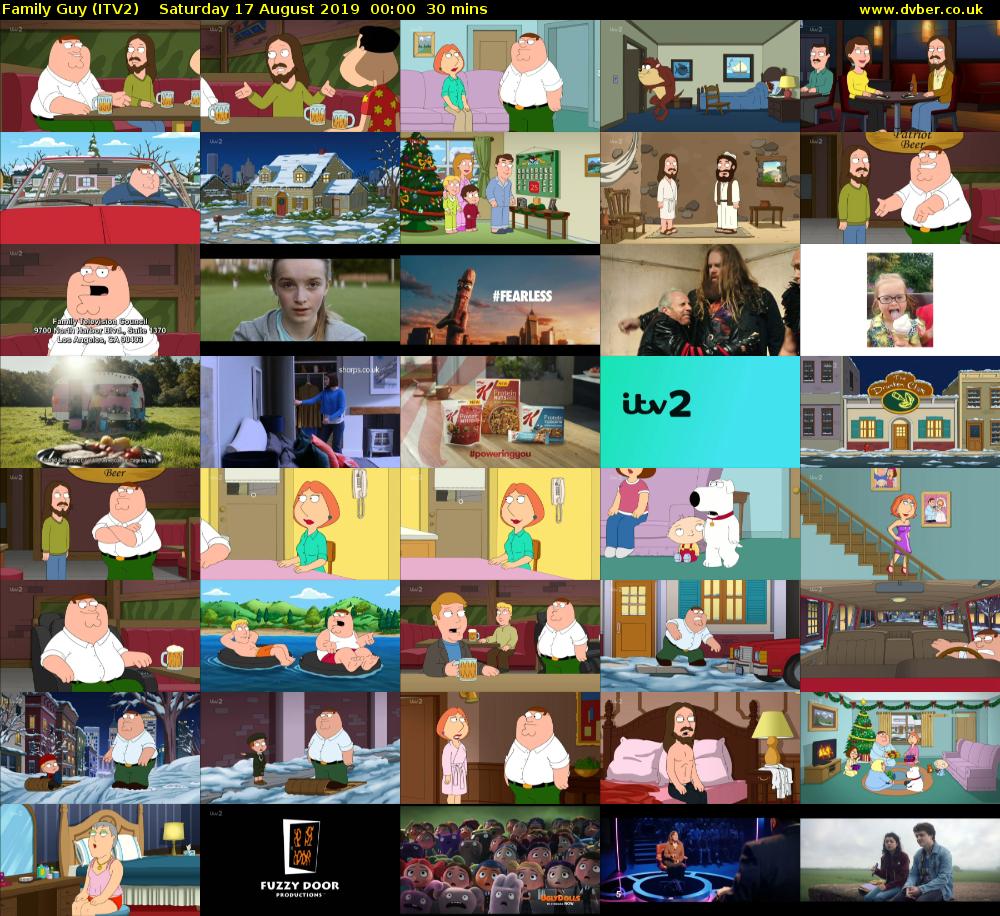 Family Guy (ITV2) Saturday 17 August 2019 00:00 - 00:30