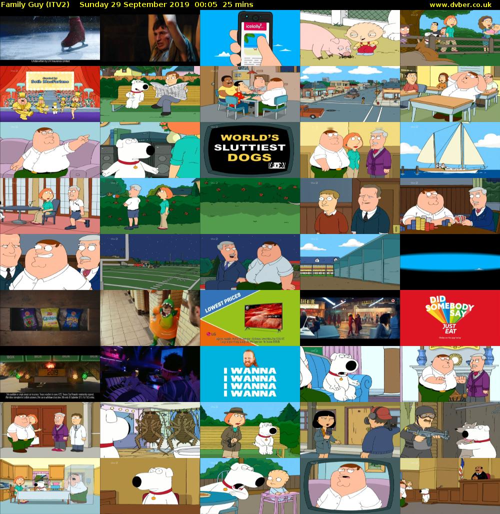 Family Guy (ITV2) Sunday 29 September 2019 00:05 - 00:30