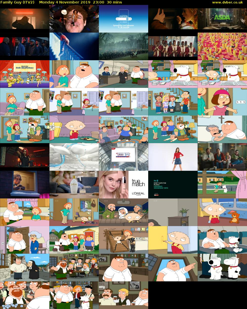 Family Guy (ITV2) Monday 4 November 2019 23:00 - 23:30