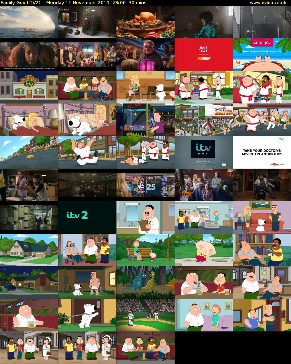 Family Guy (ITV2) Monday 11 November 2019 23:00 - 23:30
