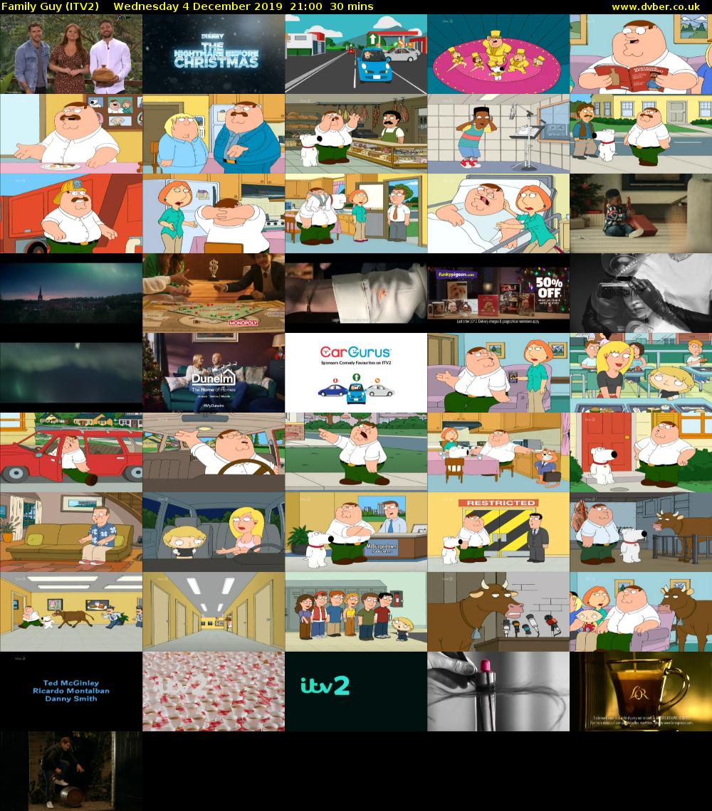 Family Guy (ITV2) Wednesday 4 December 2019 21:00 - 21:30
