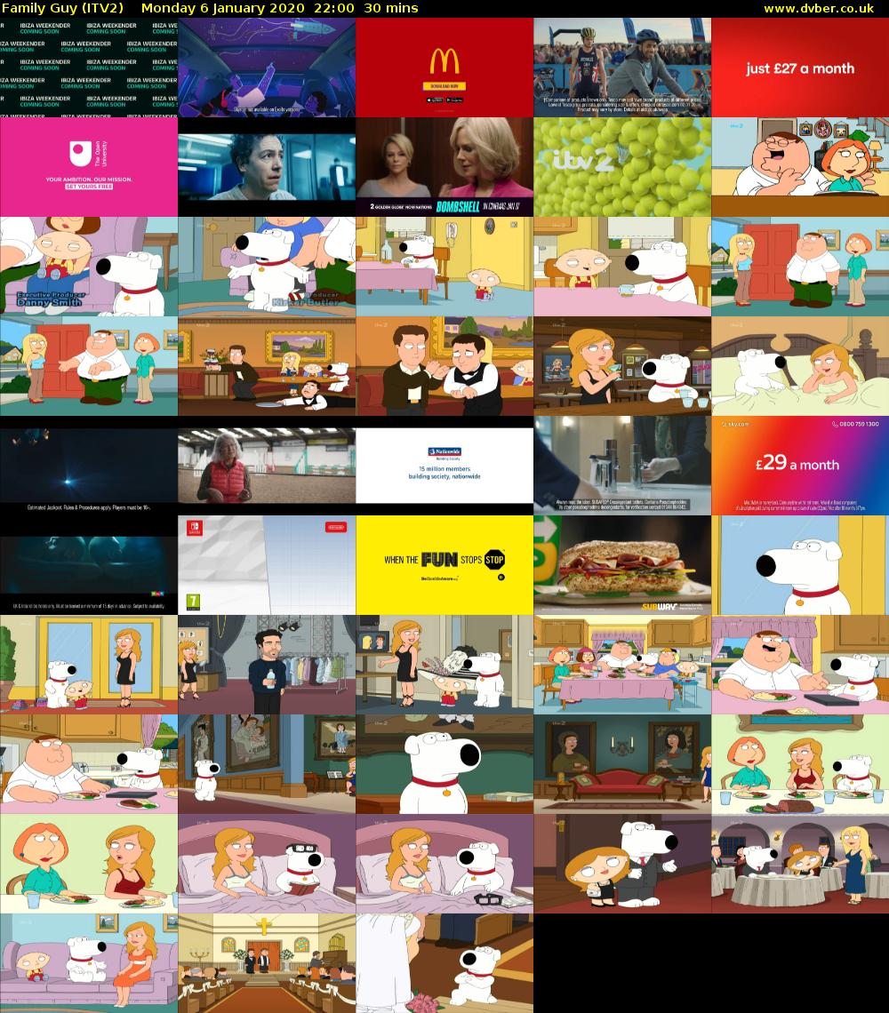 Family Guy (ITV2) Monday 6 January 2020 22:00 - 22:30