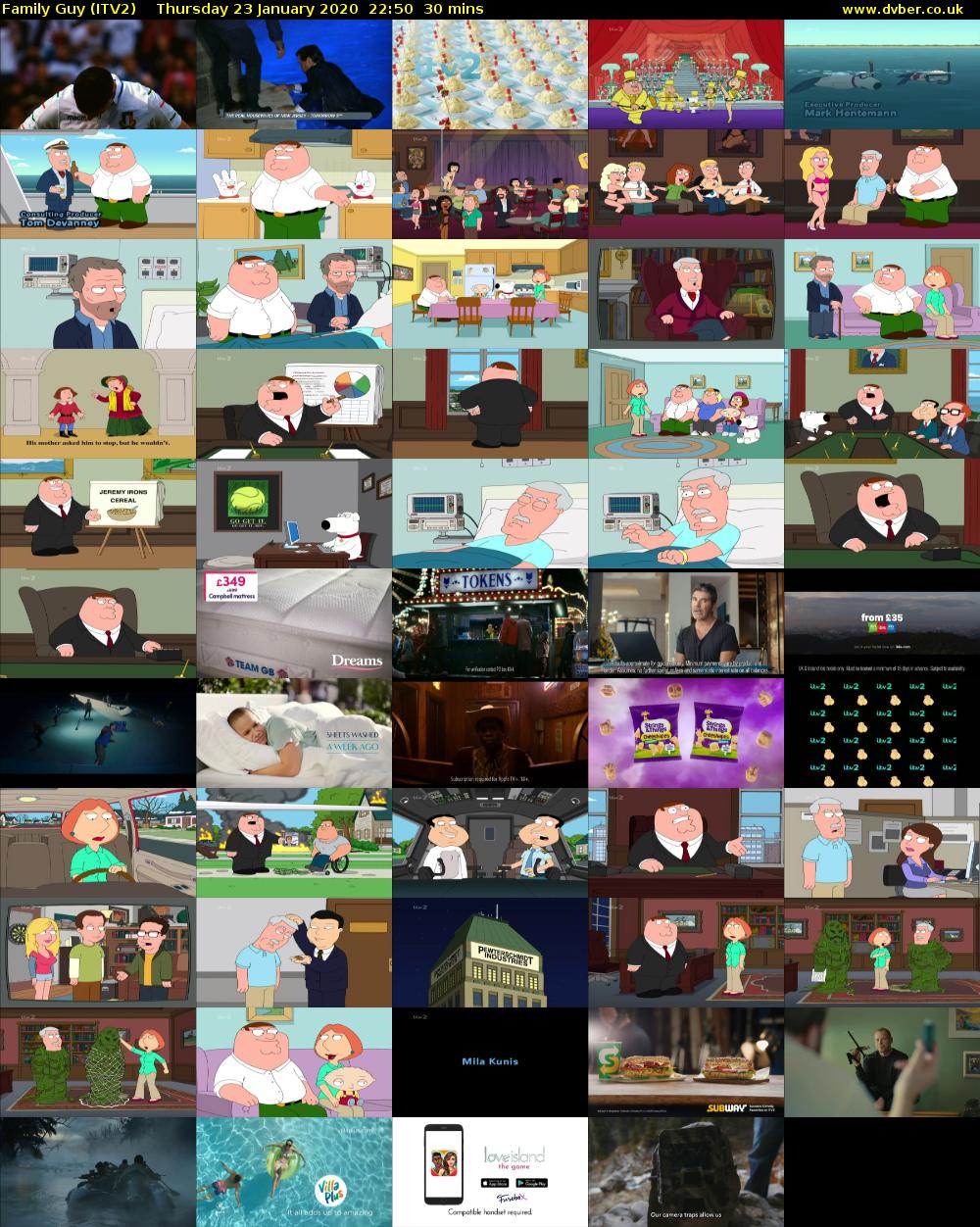Family Guy (ITV2) Thursday 23 January 2020 22:50 - 23:20