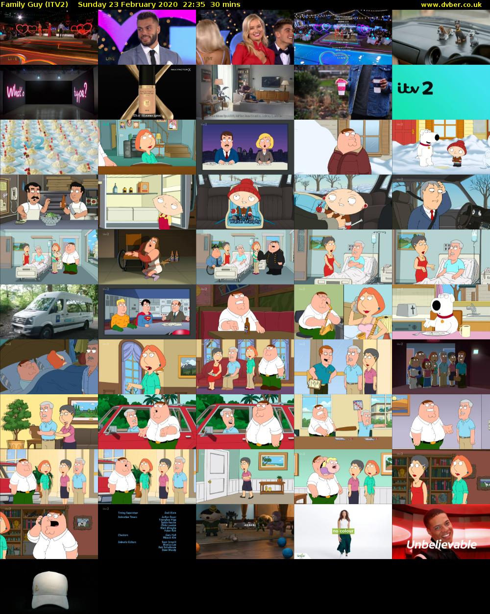 Family Guy (ITV2) Sunday 23 February 2020 22:35 - 23:05
