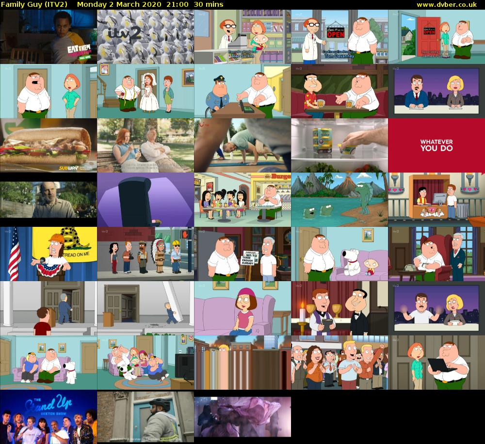 Family Guy (ITV2) Monday 2 March 2020 21:00 - 21:30