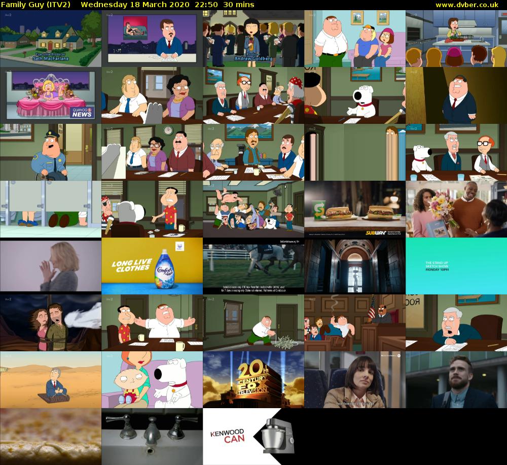 Family Guy (ITV2) Wednesday 18 March 2020 22:50 - 23:20